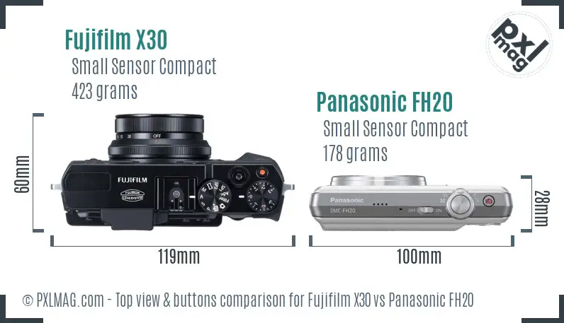 Fujifilm X30 vs Panasonic FH20 top view buttons comparison