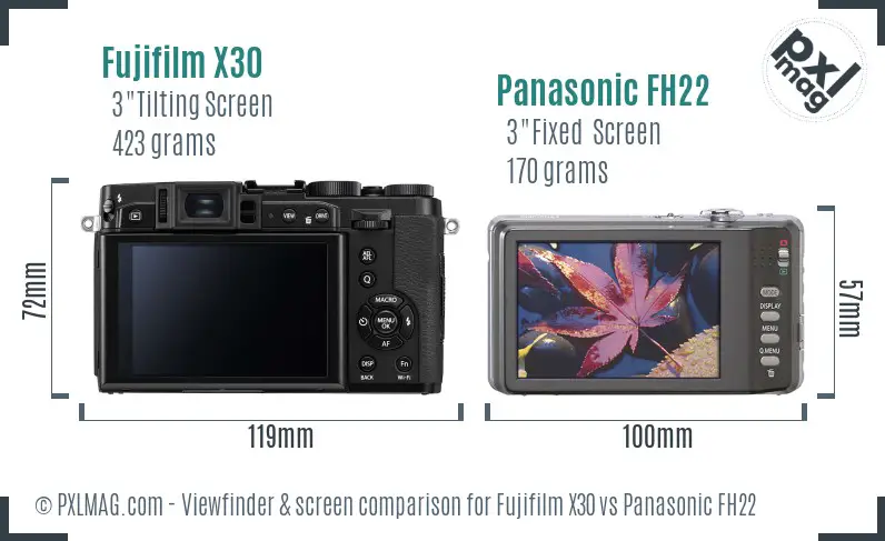 Fujifilm X30 vs Panasonic FH22 Screen and Viewfinder comparison