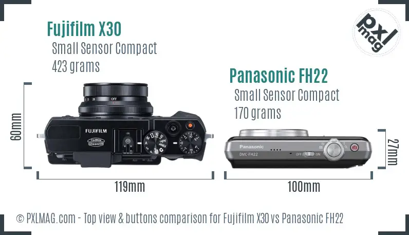 Fujifilm X30 vs Panasonic FH22 top view buttons comparison