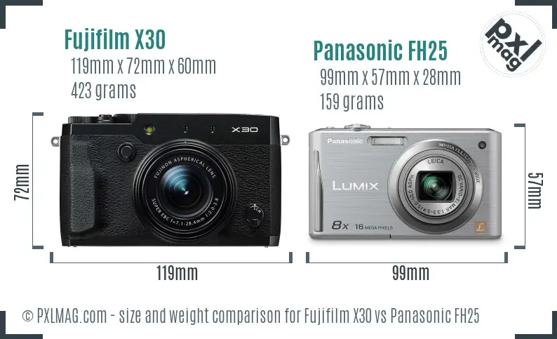 Fujifilm X30 vs Panasonic FH25 size comparison