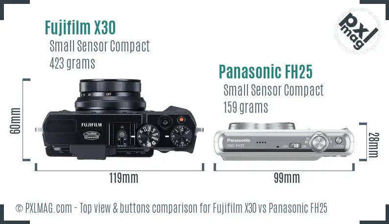 Fujifilm X30 vs Panasonic FH25 top view buttons comparison
