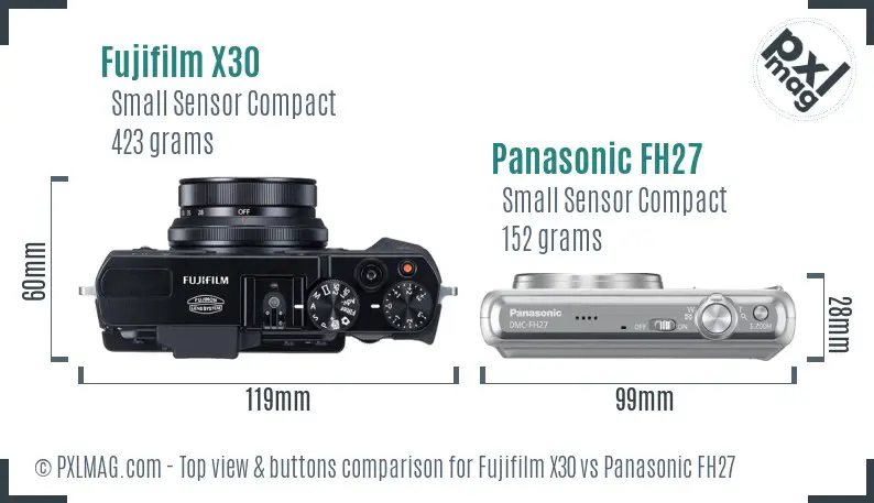 Fujifilm X30 vs Panasonic FH27 top view buttons comparison