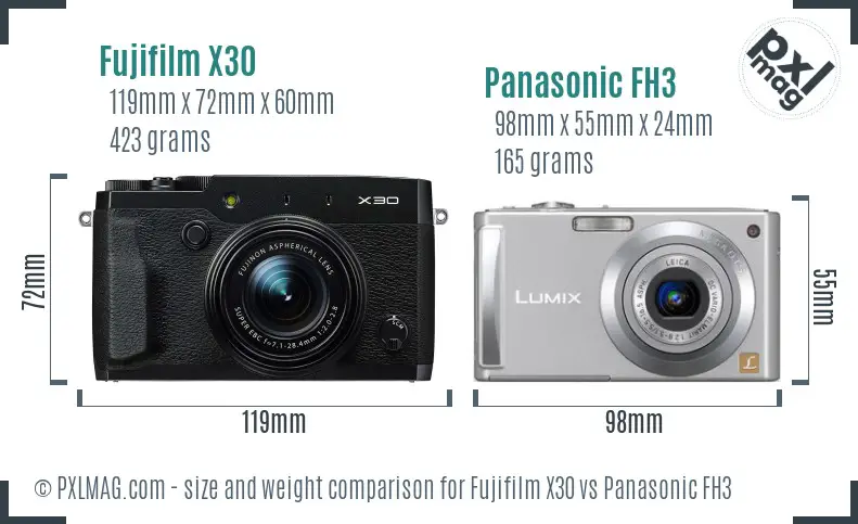 Fujifilm X30 vs Panasonic FH3 size comparison