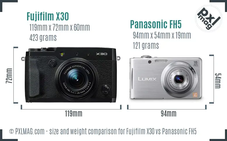 Fujifilm X30 vs Panasonic FH5 size comparison