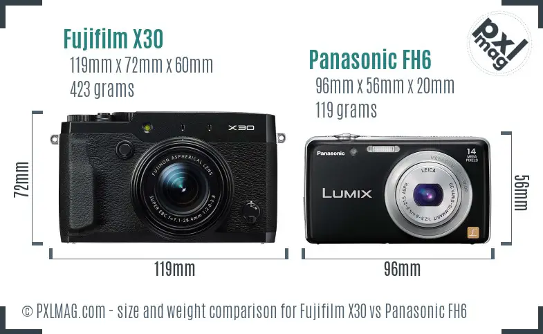 Fujifilm X30 vs Panasonic FH6 size comparison
