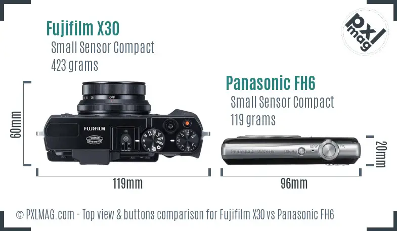 Fujifilm X30 vs Panasonic FH6 top view buttons comparison