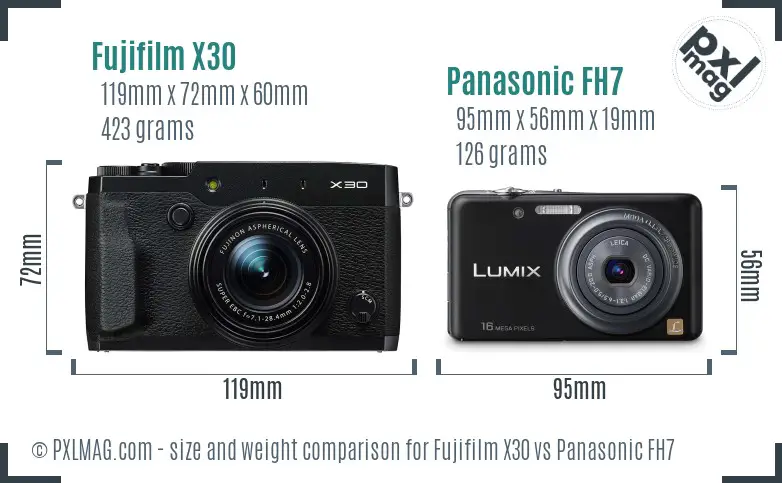Fujifilm X30 vs Panasonic FH7 size comparison