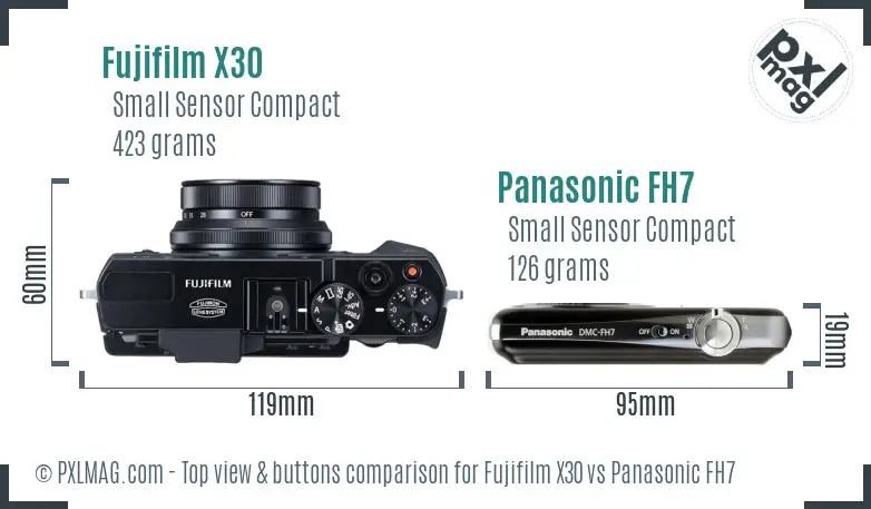 Fujifilm X30 vs Panasonic FH7 top view buttons comparison