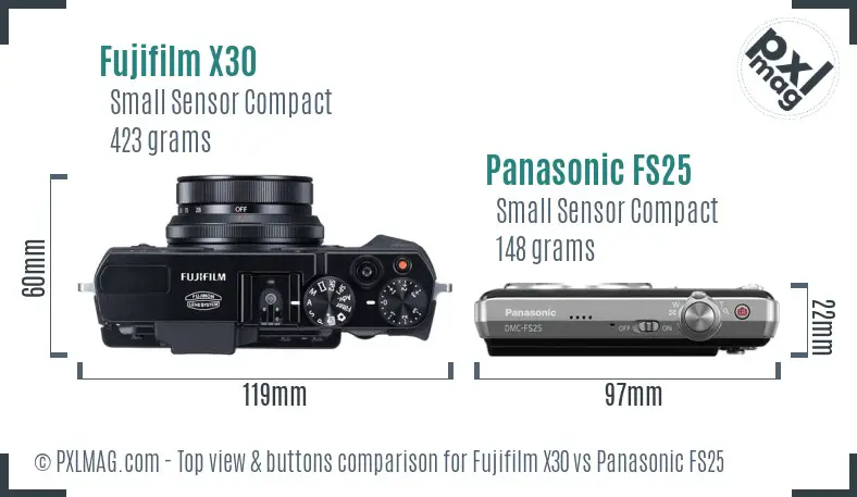 Fujifilm X30 vs Panasonic FS25 top view buttons comparison