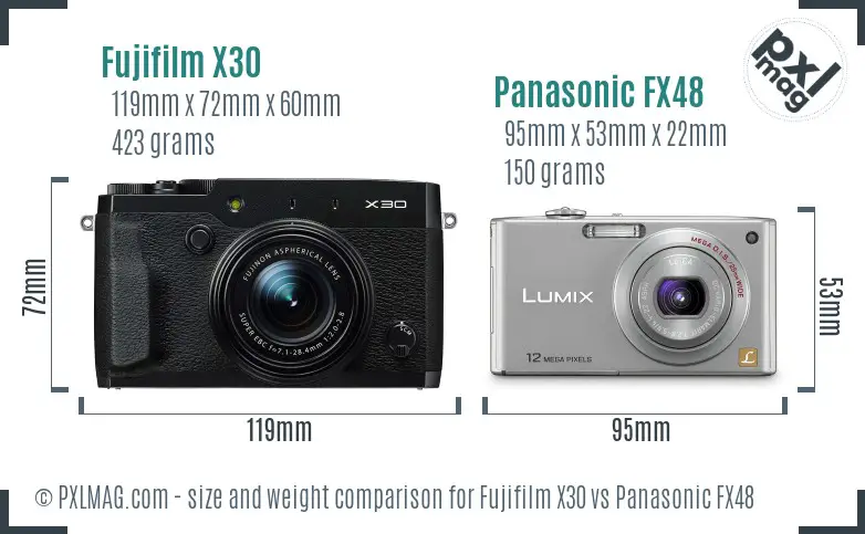 Fujifilm X30 vs Panasonic FX48 size comparison