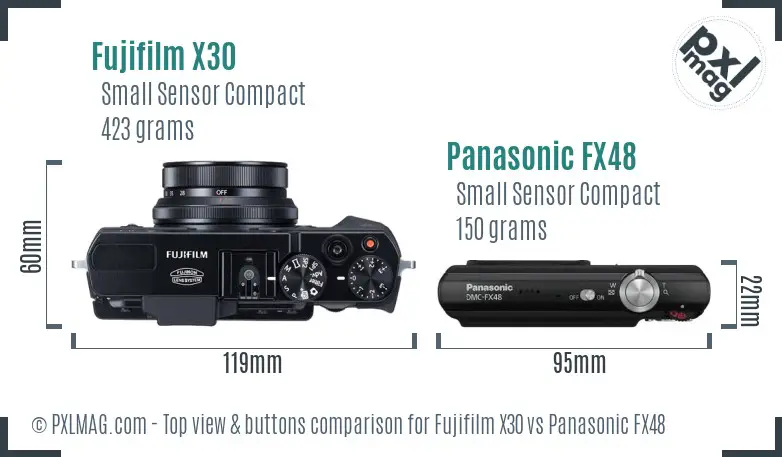 Fujifilm X30 vs Panasonic FX48 top view buttons comparison
