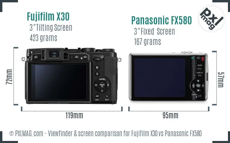 Fujifilm X30 vs Panasonic FX580 Screen and Viewfinder comparison