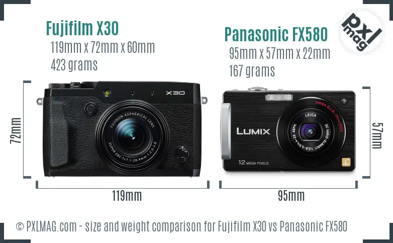 Fujifilm X30 vs Panasonic FX580 size comparison