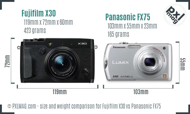 Fujifilm X30 vs Panasonic FX75 size comparison