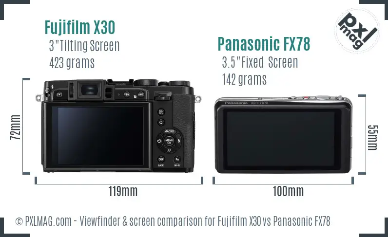 Fujifilm X30 vs Panasonic FX78 Screen and Viewfinder comparison