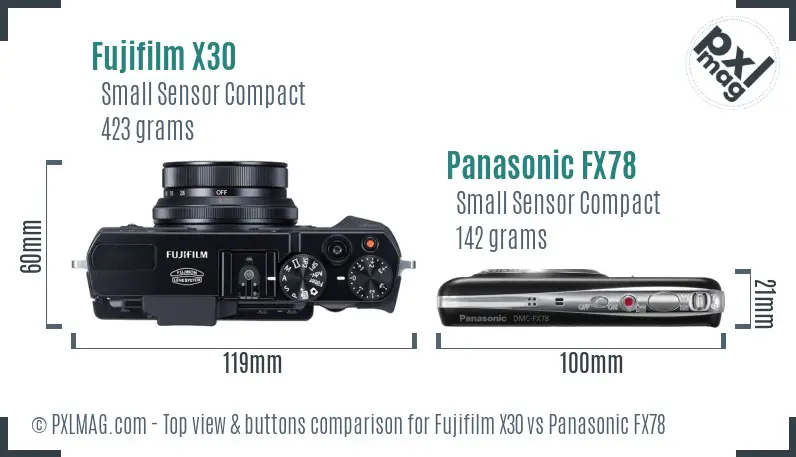Fujifilm X30 vs Panasonic FX78 top view buttons comparison