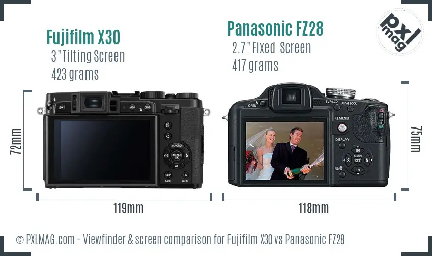 Fujifilm X30 vs Panasonic FZ28 Screen and Viewfinder comparison Fujifilm X30 vs Panasonic FZ28 Screen and Viewfinder comparison