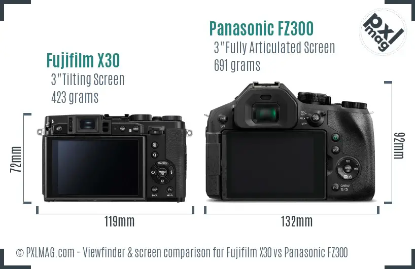 Fujifilm X30 vs Panasonic FZ300 Screen and Viewfinder comparison