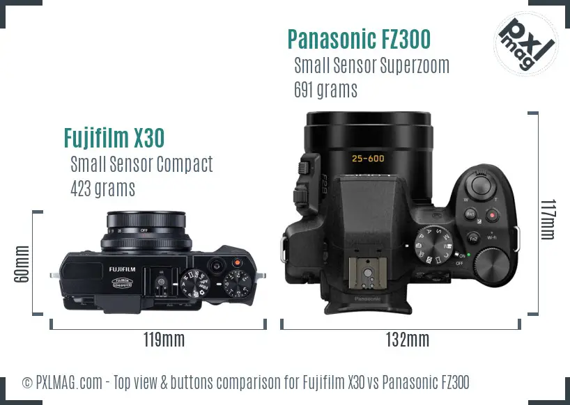 Fujifilm X30 vs Panasonic FZ300 top view buttons comparison