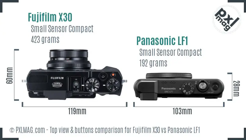 Fujifilm X30 vs Panasonic LF1 top view buttons comparison