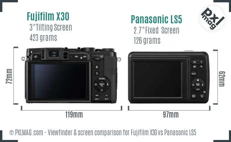 Fujifilm X30 vs Panasonic LS5 Screen and Viewfinder comparison