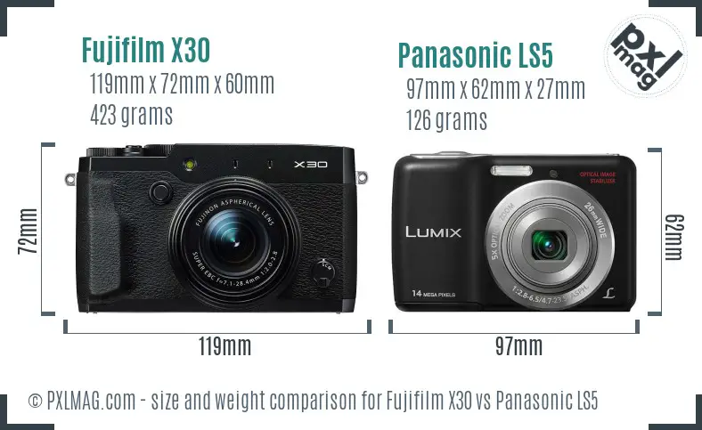 Fujifilm X30 vs Panasonic LS5 size comparison