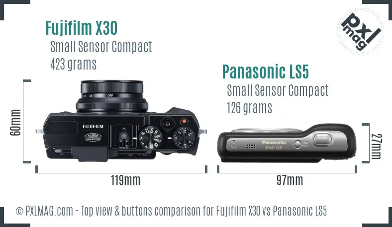 Fujifilm X30 vs Panasonic LS5 top view buttons comparison