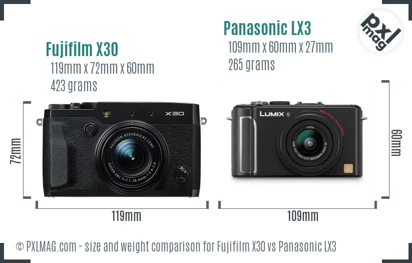 Fujifilm X30 vs Panasonic LX3 size comparison