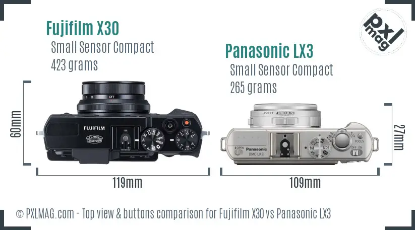 Fujifilm X30 vs Panasonic LX3 top view buttons comparison