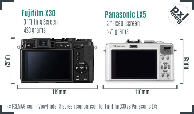 Fujifilm X30 vs Panasonic LX5 Screen and Viewfinder comparison