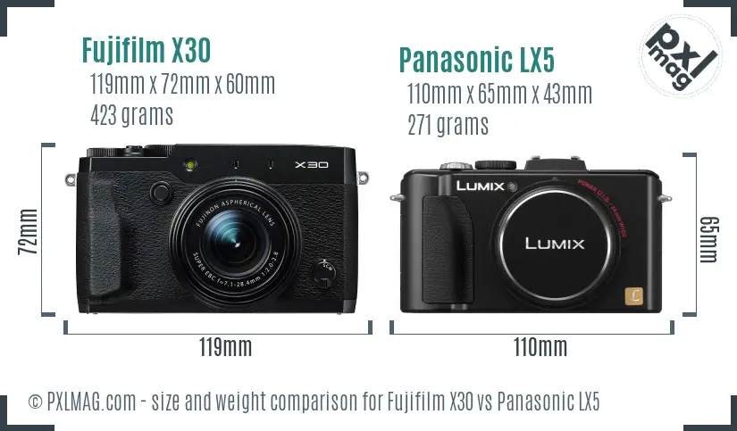Fujifilm X30 vs Panasonic LX5 size comparison