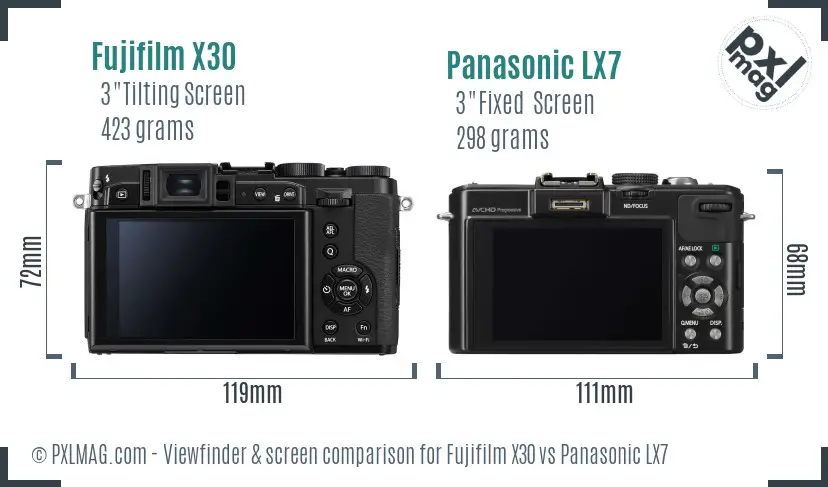 Fujifilm X30 vs Panasonic LX7 Screen and Viewfinder comparison