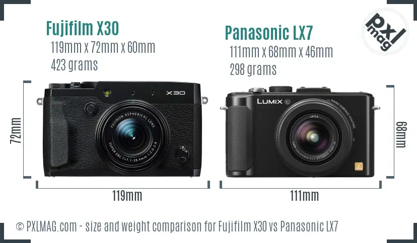 Fujifilm X30 vs Panasonic LX7 size comparison