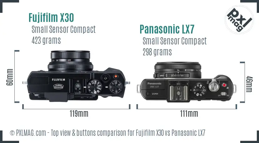 Fujifilm X30 vs Panasonic LX7 top view buttons comparison