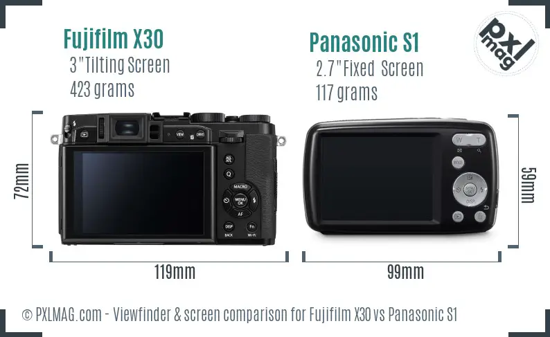 Fujifilm X30 vs Panasonic S1 Screen and Viewfinder comparison