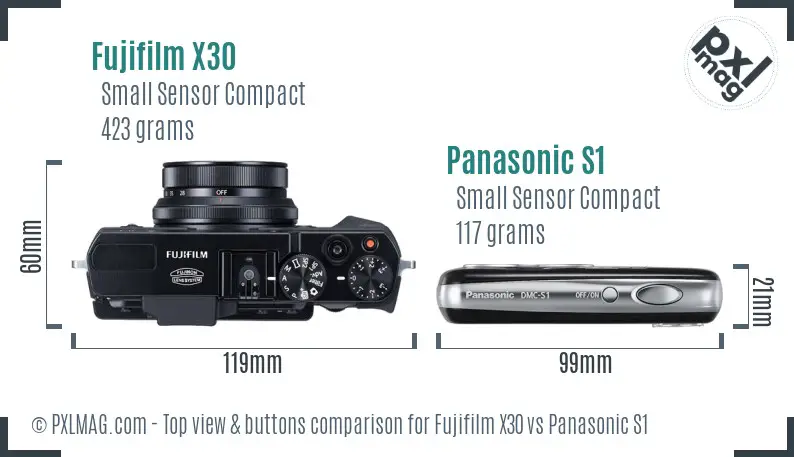 Fujifilm X30 vs Panasonic S1 top view buttons comparison