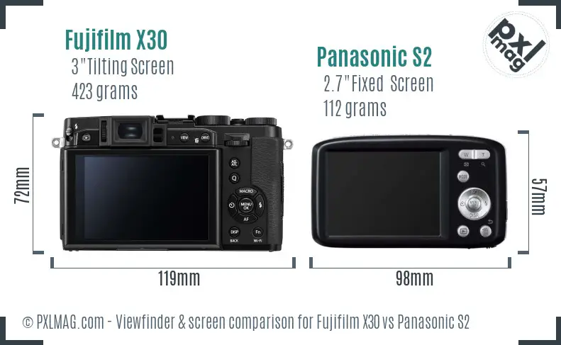 Fujifilm X30 vs Panasonic S2 Screen and Viewfinder comparison