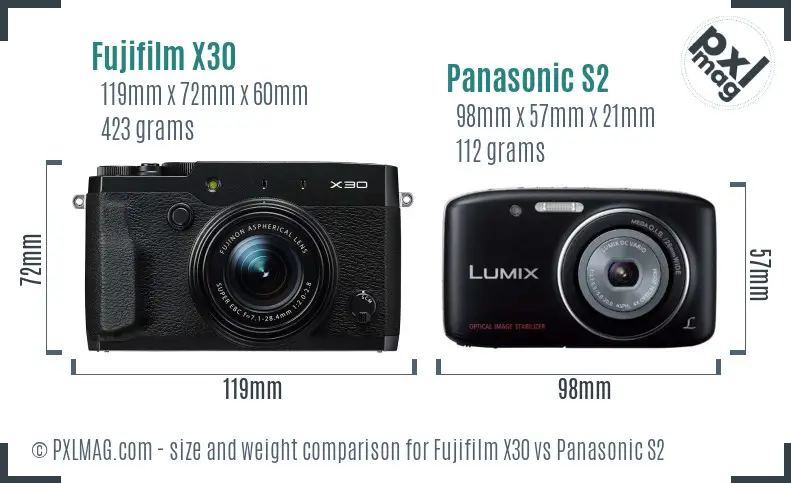 Fujifilm X30 vs Panasonic S2 size comparison