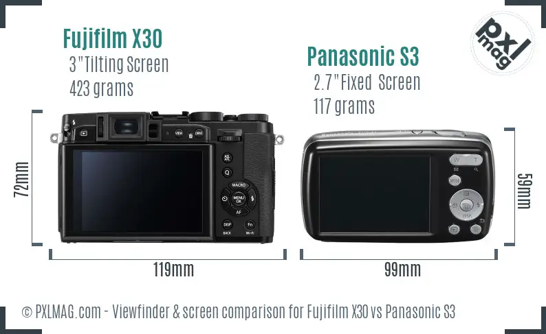 Fujifilm X30 vs Panasonic S3 Screen and Viewfinder comparison
