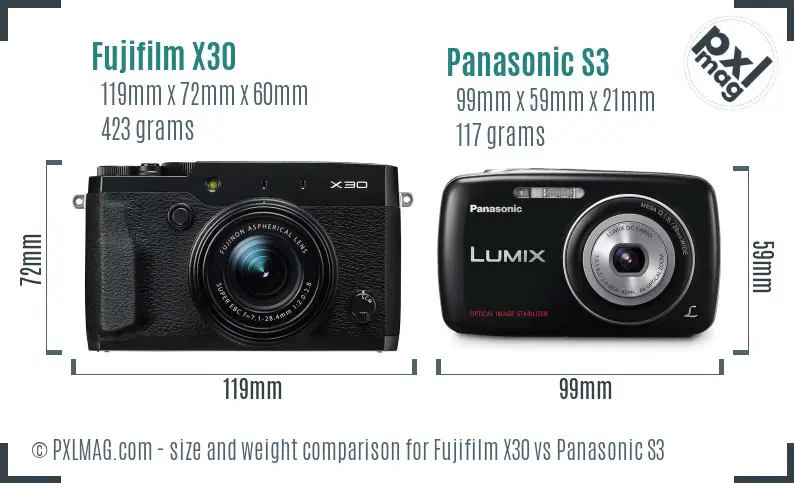 Fujifilm X30 vs Panasonic S3 size comparison