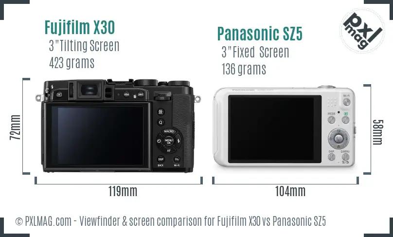 Fujifilm X30 vs Panasonic SZ5 Screen and Viewfinder comparison