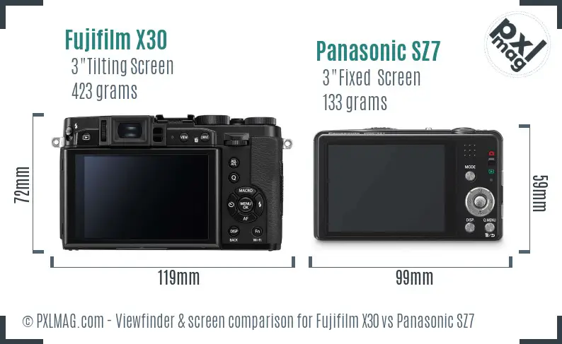 Fujifilm X30 vs Panasonic SZ7 Screen and Viewfinder comparison