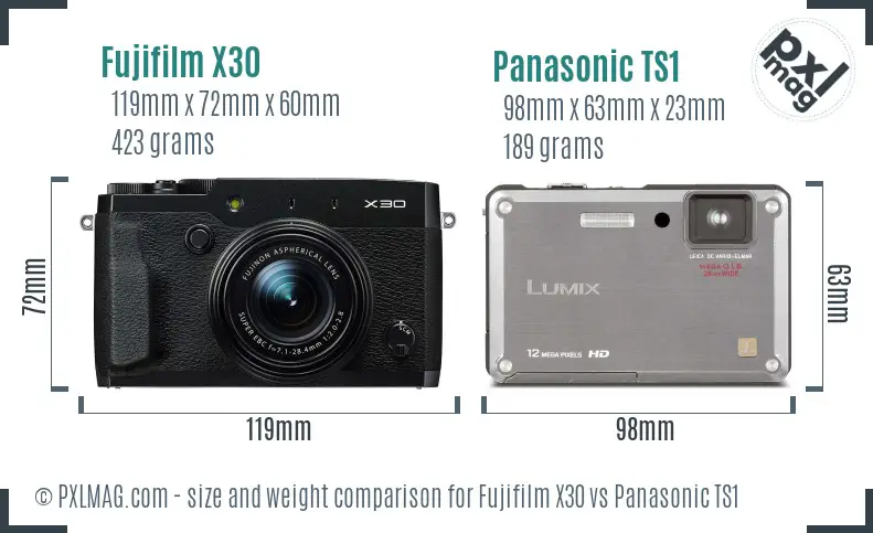 Fujifilm X30 vs Panasonic TS1 size comparison