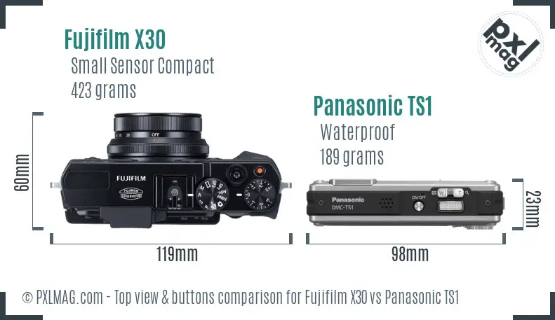 Fujifilm X30 vs Panasonic TS1 top view buttons comparison