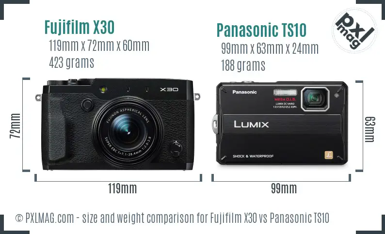 Fujifilm X30 vs Panasonic TS10 size comparison Fujifilm X30 vs Panasonic TS10 size comparison