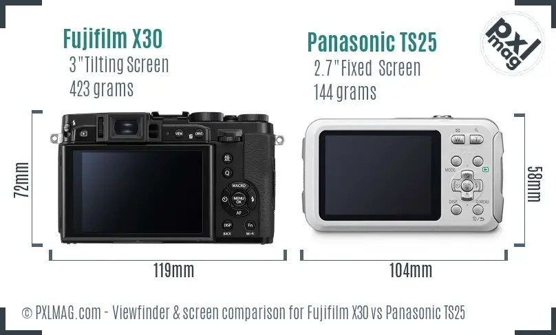 Fujifilm X30 vs Panasonic TS25 Screen and Viewfinder comparison