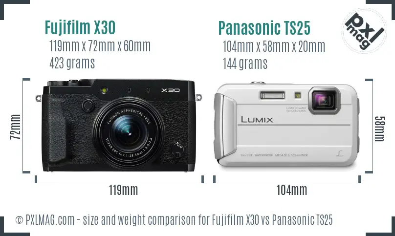 Fujifilm X30 vs Panasonic TS25 size comparison