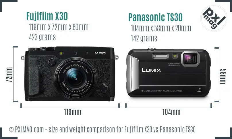 Fujifilm X30 vs Panasonic TS30 size comparison Fujifilm X30 vs Panasonic TS30 size comparison