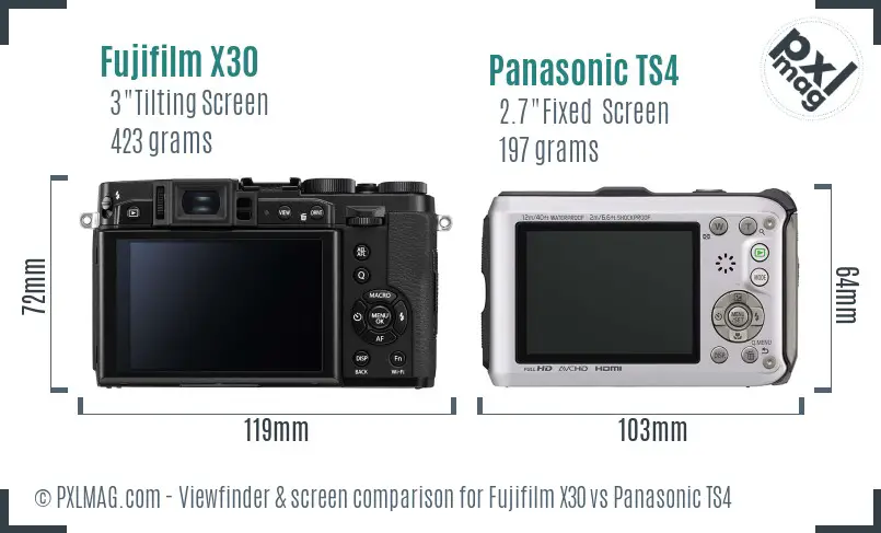 Fujifilm X30 vs Panasonic TS4 Screen and Viewfinder comparison