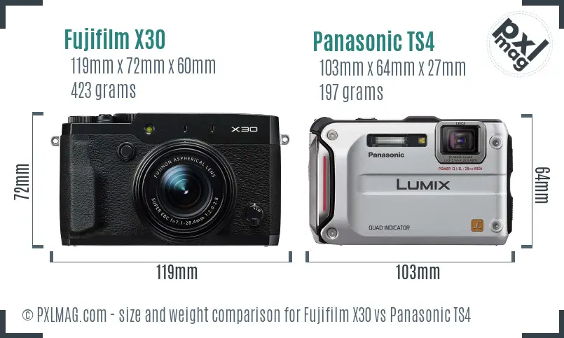 Fujifilm X30 vs Panasonic TS4 size comparison